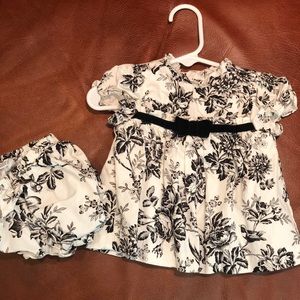 Janie and Jack 6-12 month dress. White with black floral print.